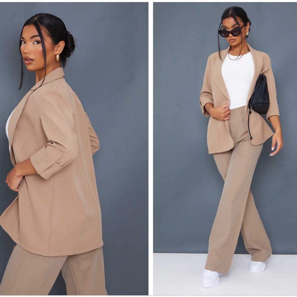Elegant Camel Basic Turn Up Sleeve Blazer